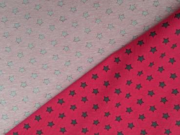 Reststück Baumwolljersey Sterne Pink/Grau 80 x 150 cm